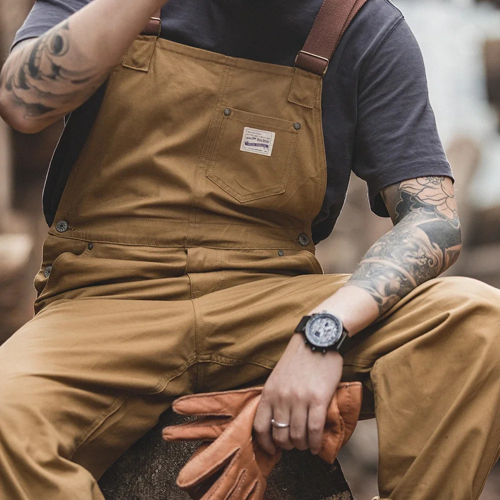 Vintage Jeans Overalls Mens Jumpsuit Cargo Work Pants Baggy Bib Contrast Stitch Denim Trousers 250804