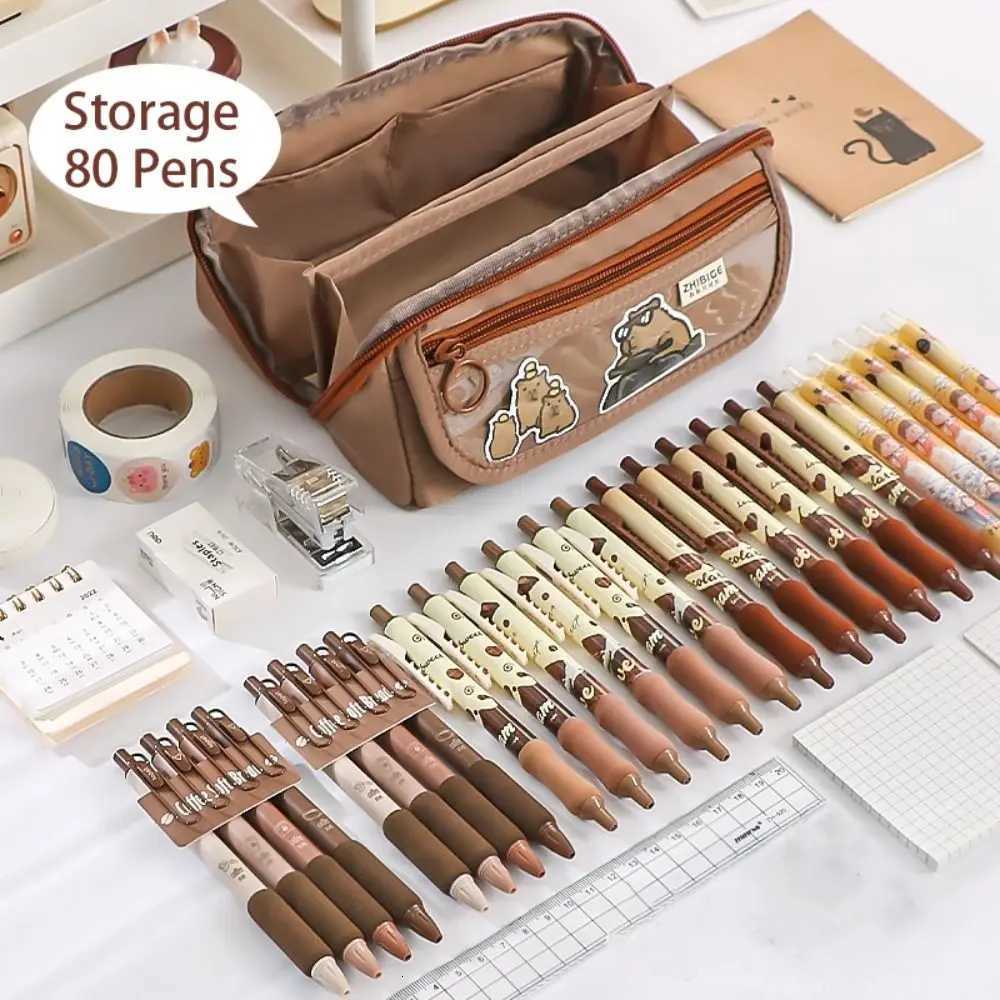 9-Layer Large Capacity Pen Bag INS Solid Color Canvas Pencil Case Creative Simple Stationery Storage Pouch Lovely Student Gift Y250808