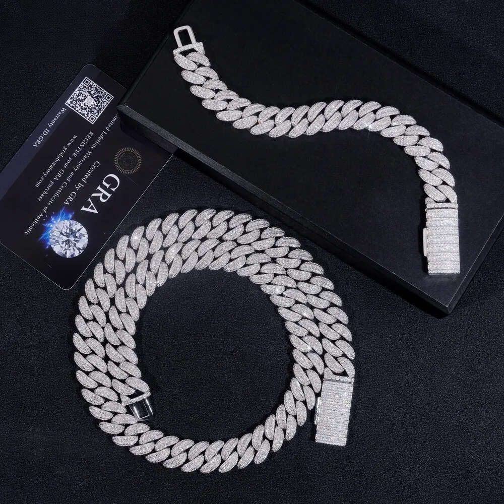 Hot Sale Sterling Sier Iced Out 13mm Rapper Style Hip Hop Prong Moissanite Cuban Link Chain