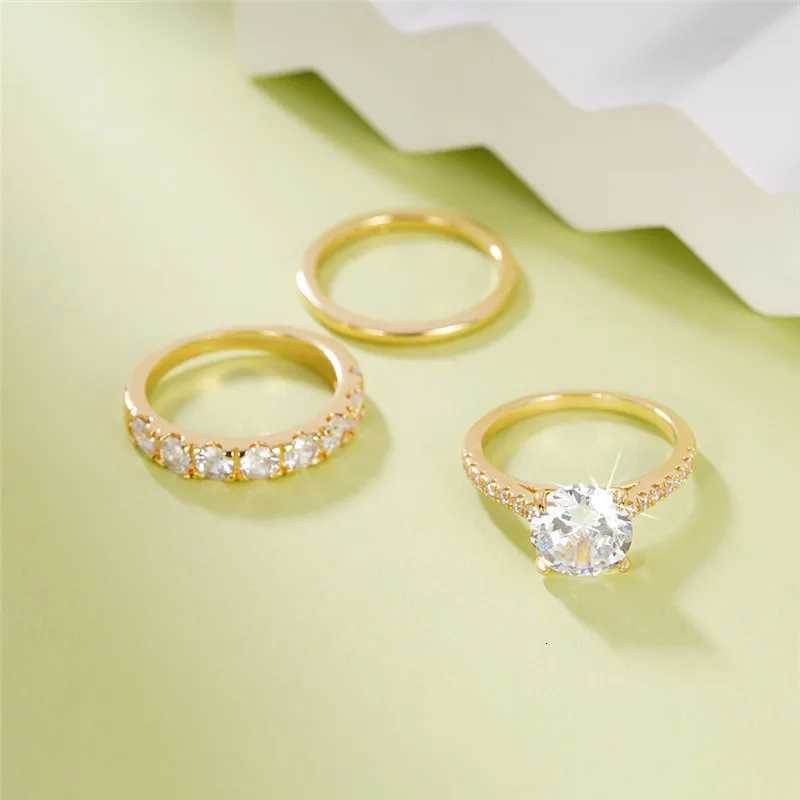 925 Sterling Silver Rings Set Female Luxury Shiny Round Zirconia Finger Ring Jewelry Fashion Accessories for Women Y250808