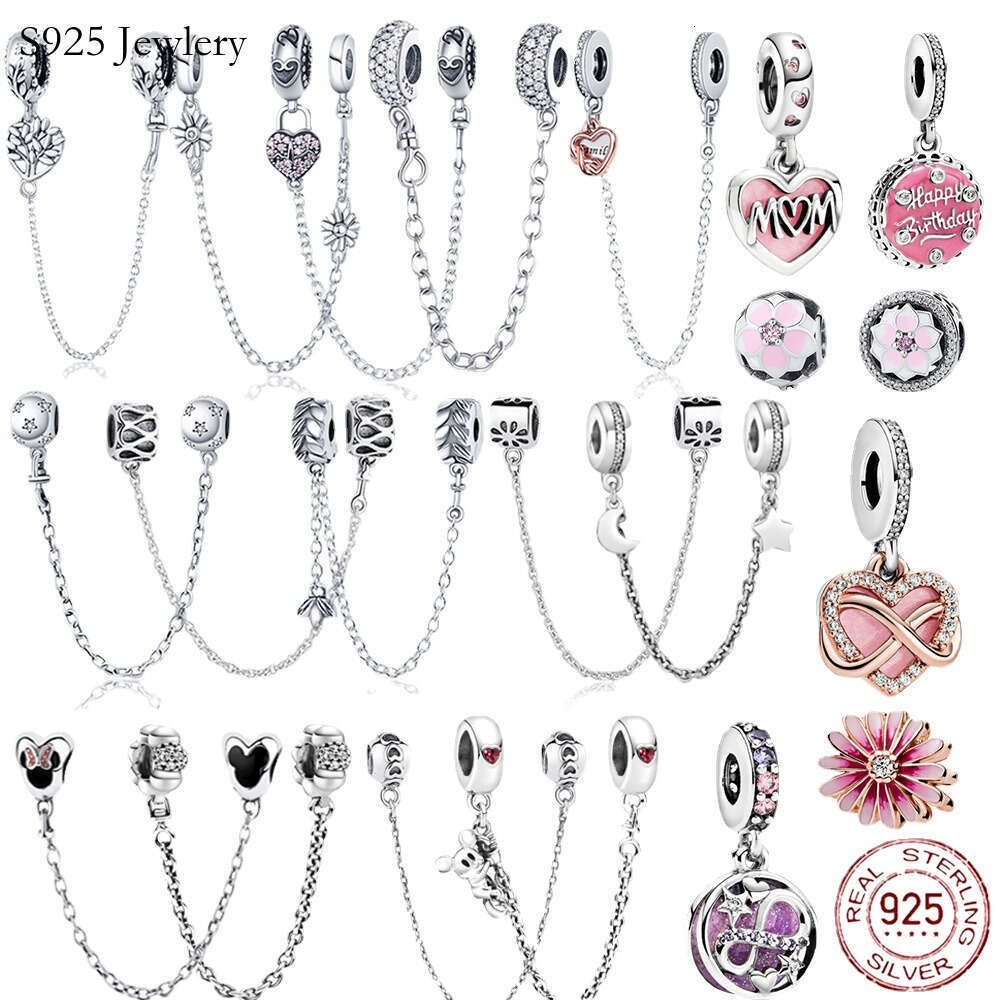 925 Sterling Silver Security Chain Dangle Charm Beads Suitable For Primitive Bracelet Charm DIY Women Jewelry Fashion Accessories Free Delivery