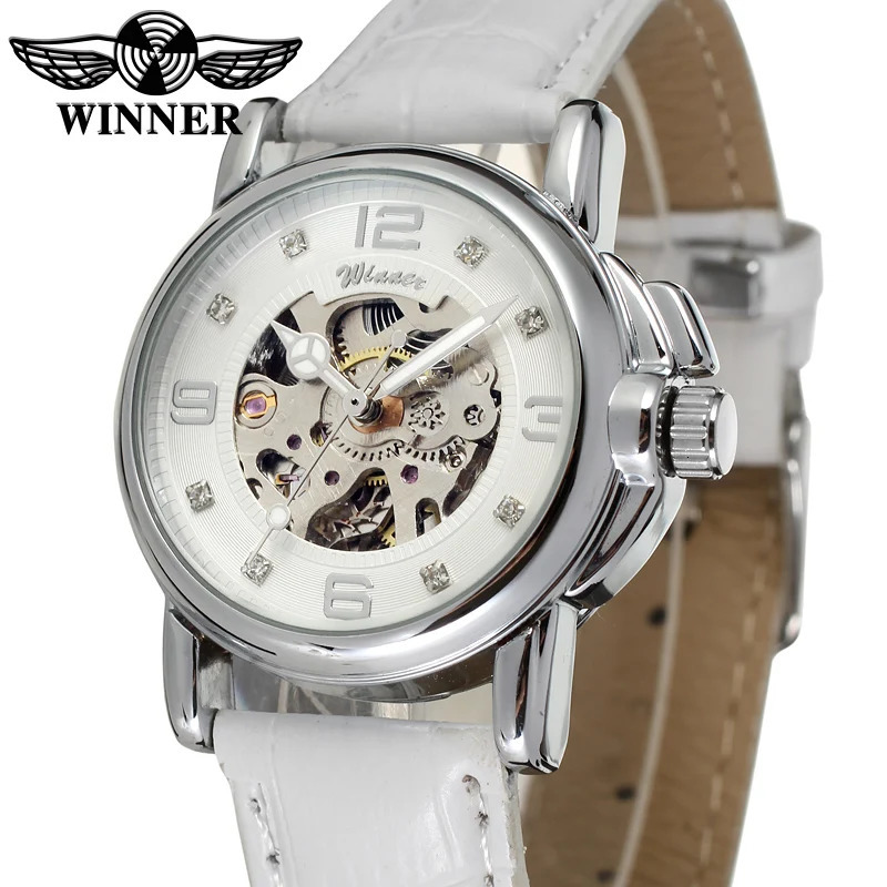 T-WINNER Fashionelegant ladies wrist watch simple style with diamonds leather strap automatic mechanical watch 250807