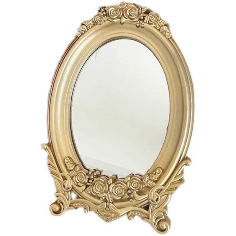 rustic French palace style carved frame table mirror gold mirror tray decorative home mirror bedroom table makeup mirror Z250807