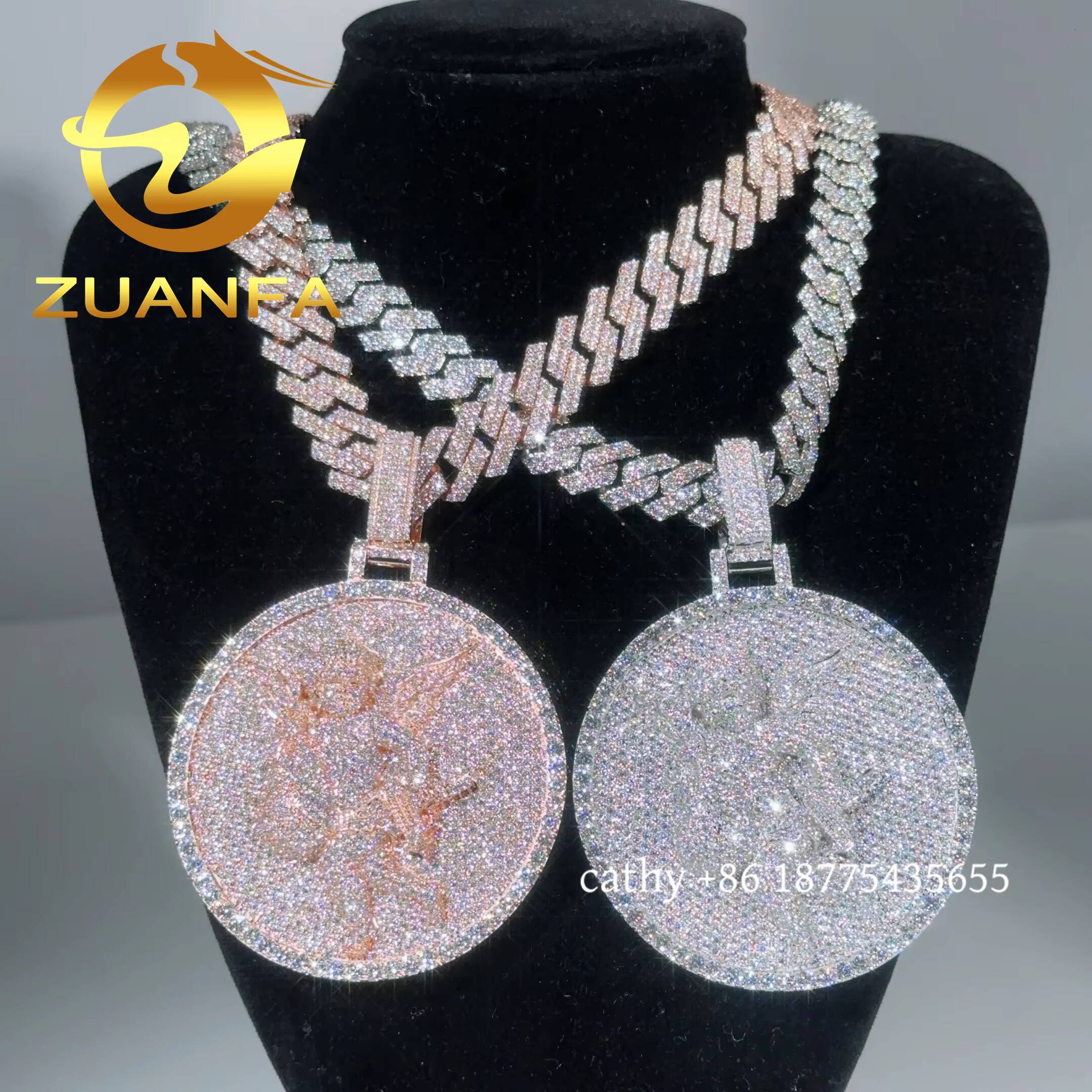 2.5inch Solid 925 Silver Round Pendant Moissanite Custom Pendant Angel With Money Bag Hip Hop Iced Out Pendant for Chain