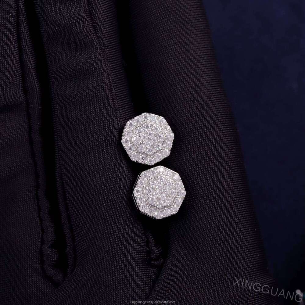 Fine Jewelry Hip Hop Men's White Gold Plated S Sier 100% Pass Dia Test Shiny Ice Out Moissanite Stud Earrings