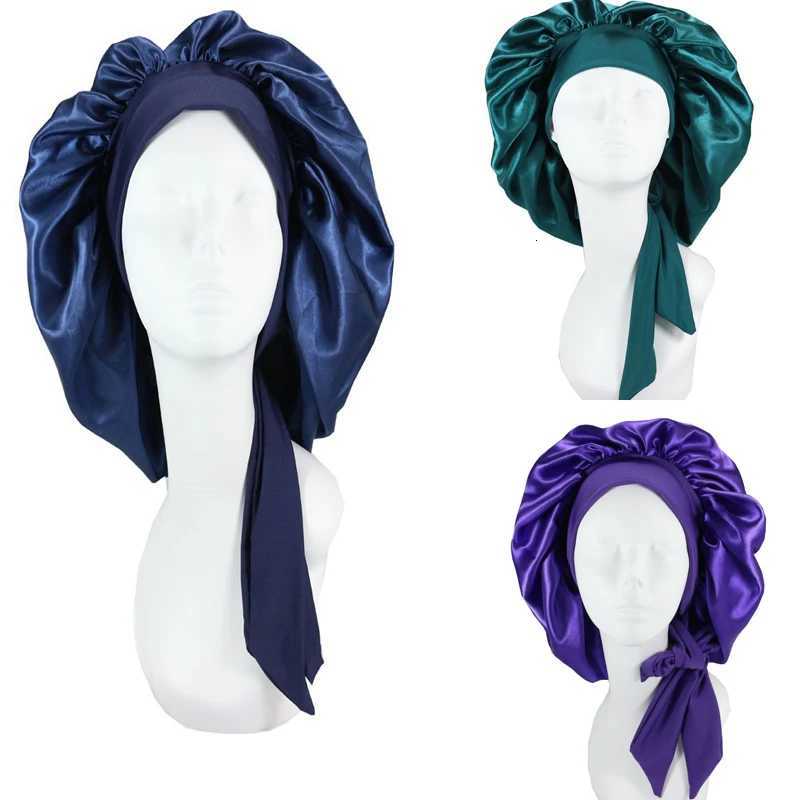 Women Big Size Satin Cap for Sleeping Hat Night Sleep Cap Hair Care Silk Bonet Stain Hair Cap for Women Curly Springy Hair Z250808