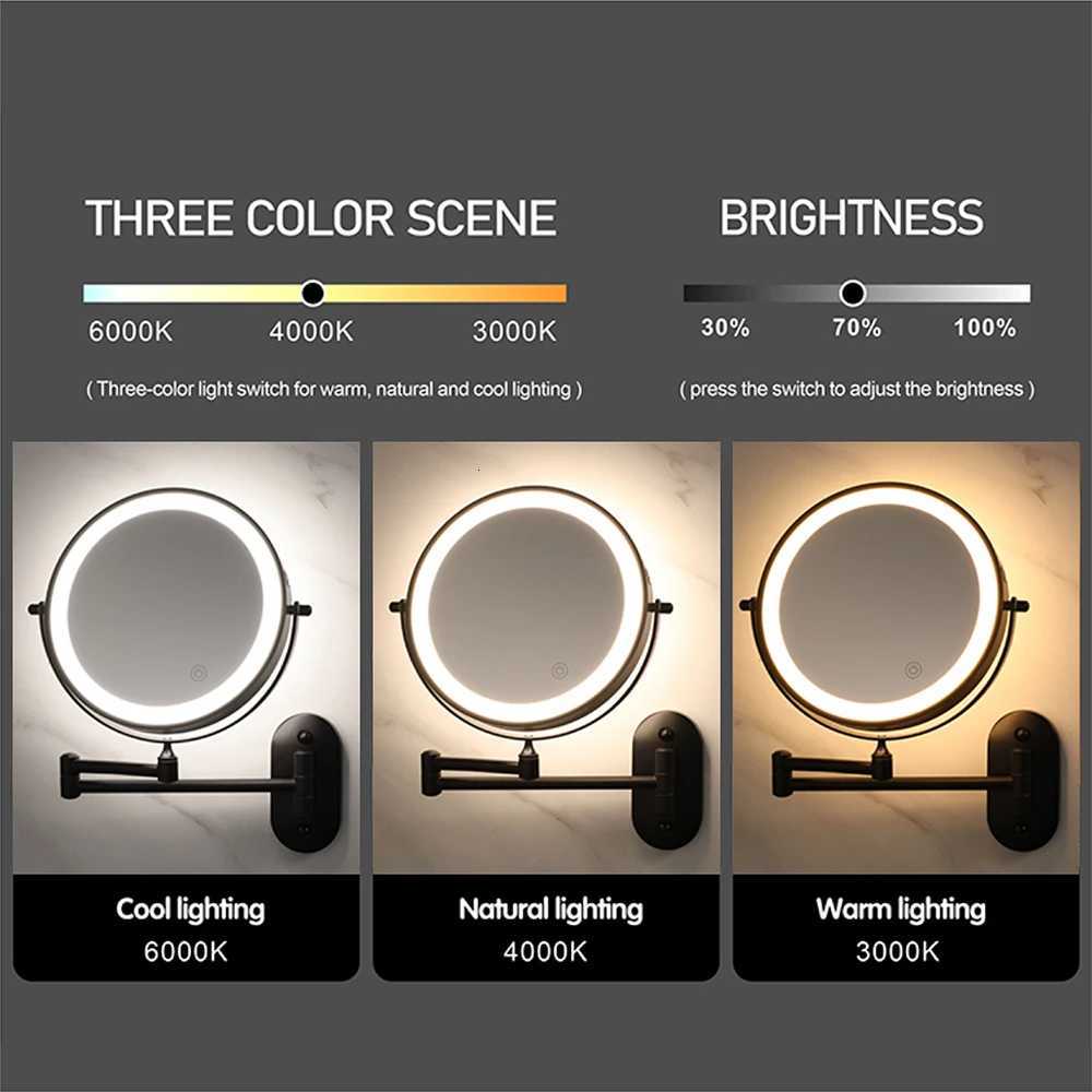 8 Inch Black Wall Mounted Bathroom Mirror 10x Magnifying Makeup Mirror Adjustable Dimming Vanity Cosmetic Mirrors with Light Z250807
