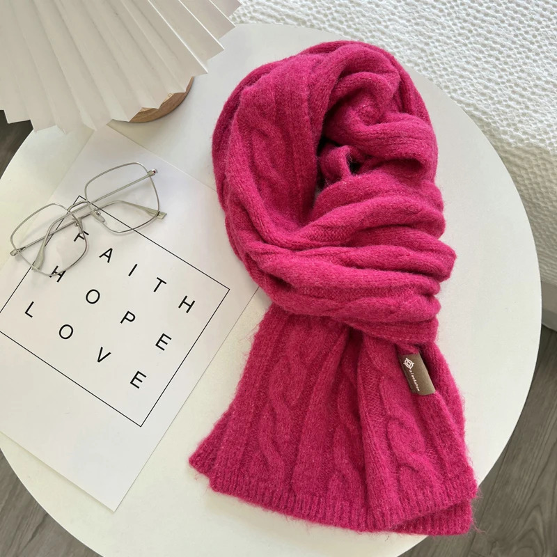 Retro Korean Version Twist Knitted Scarf For Women Winter Soft And Glutinous Solid Color Shawl For Women 250807