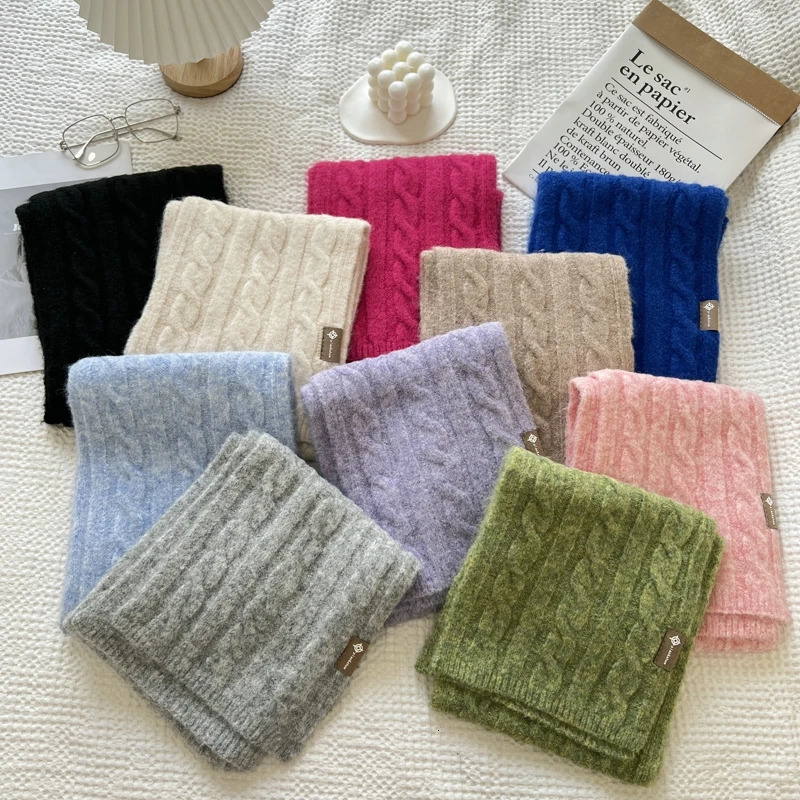 Retro Korean Version Twist Knitted Scarf For Women Winter Soft And Glutinous Solid Color Shawl For Women 250807