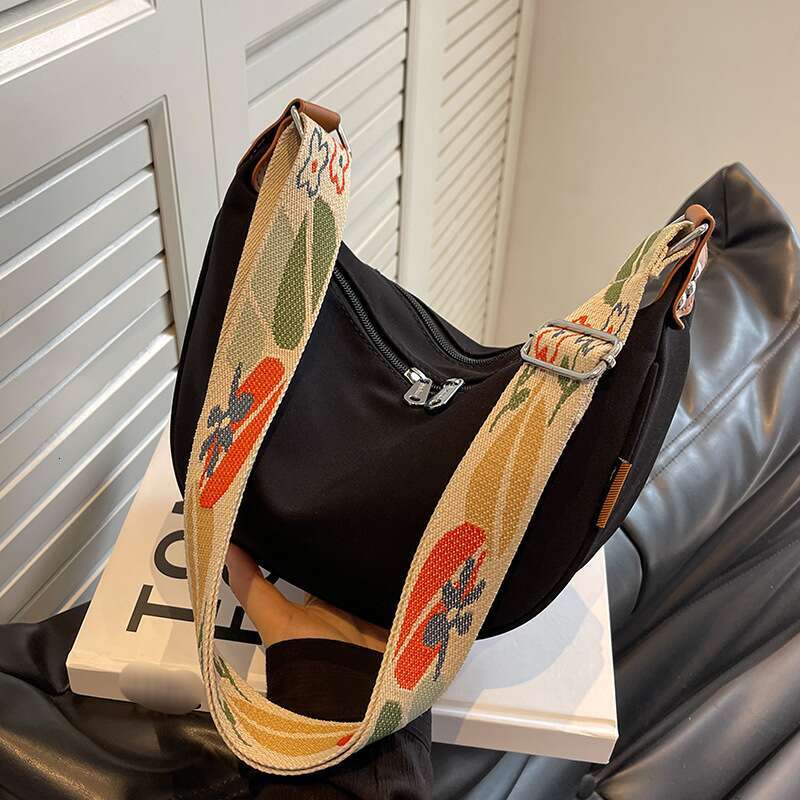 Canvas Women's New High-end Texture Niche Large Capacity Versatile Broadband Shoulder Crossbody Dumpling Bag
