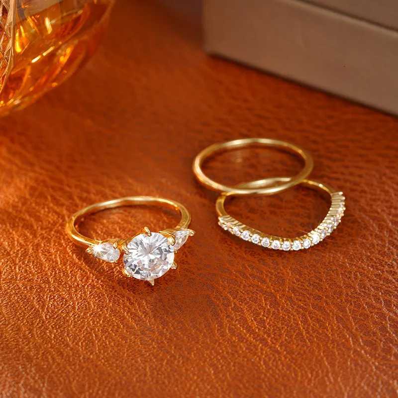 925 Sterling Silver 3Pcs Ring Set for Women Shiny Cubic Zirconia Unique Designed Finger Accessories Fashion Wedding Jewelry Y250808