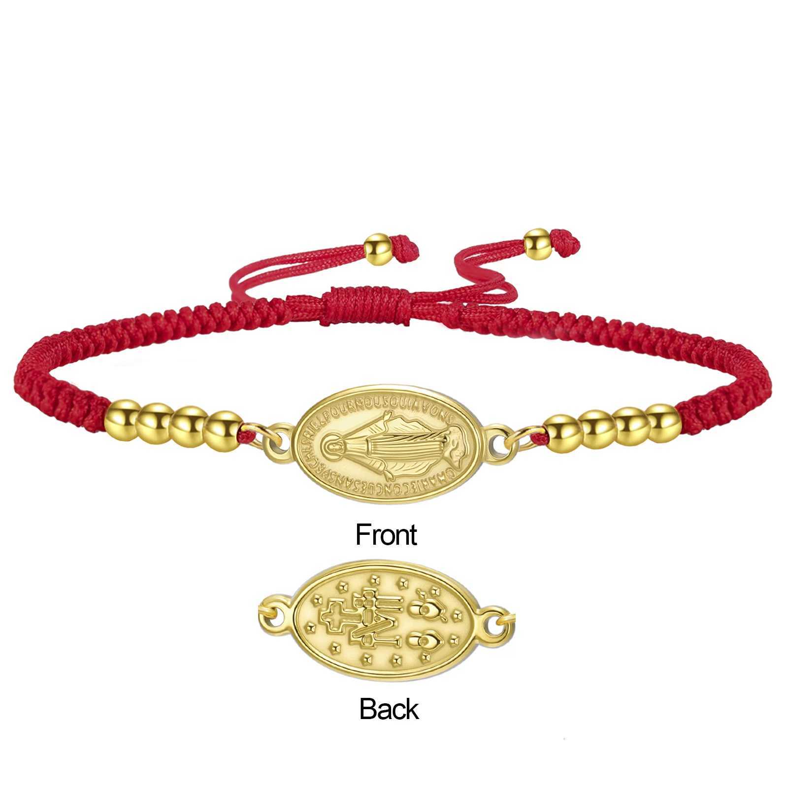 Skyrim Stainless Steel Virgin Mary Charm Bracelet Black Red Braided Rope Bracelets Mother of Jesus Catholic Blessed Jewelry Gift Z250807