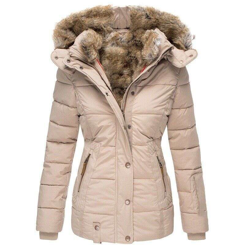 Women's Clothing Winter Warm Fur Collar Women's Zipper Long Sleeved Slim Hooded Cotton Coat