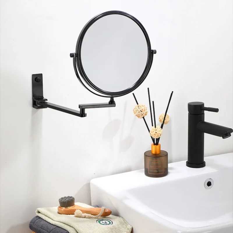 8 Inch Wall Mounted Dressing Mirror Magnifying Two-Sided Mirror Space Aluminum Black Makeup Mirror Cosmetic Lady Gift Z250807