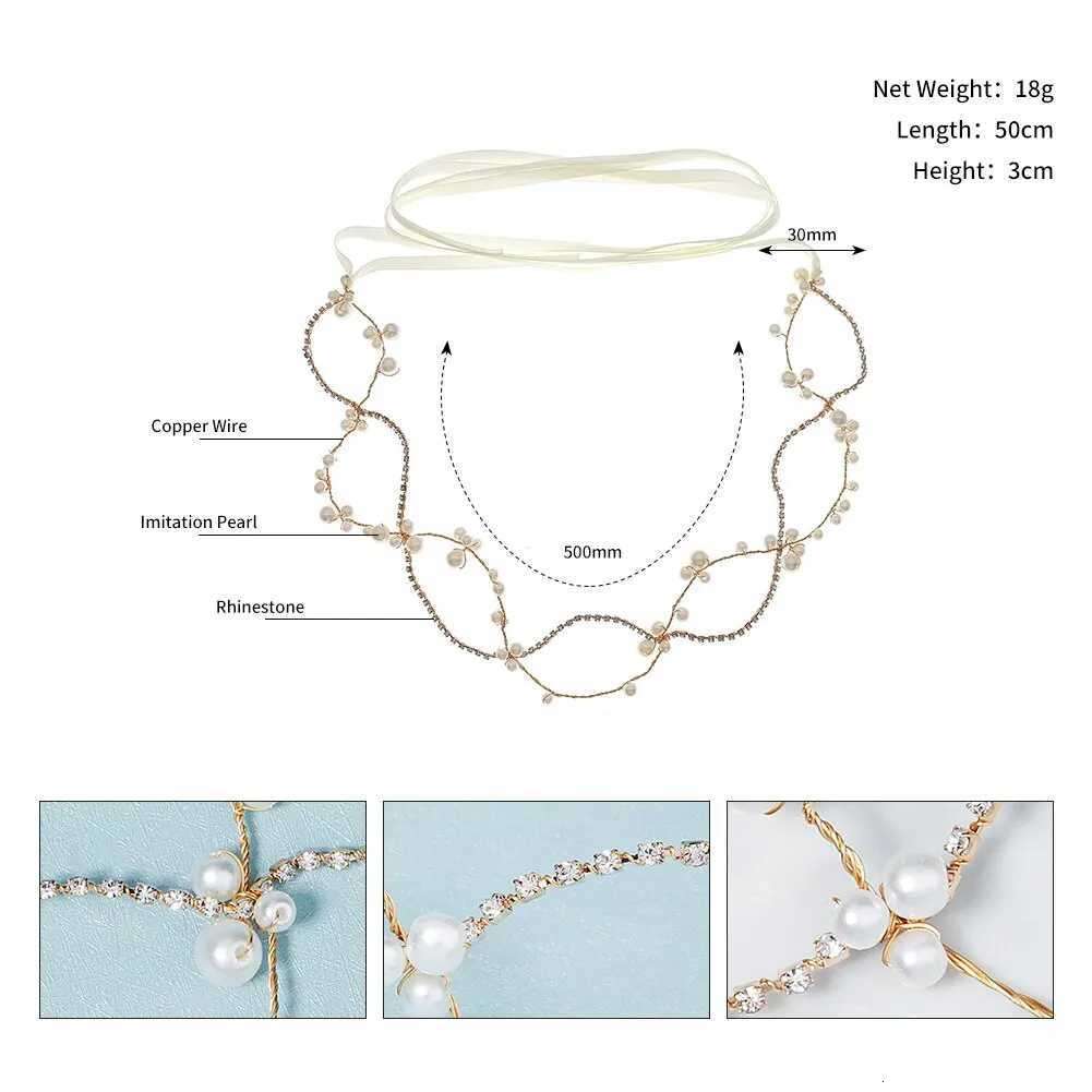 Bridal Heaear Rhinestone Pearl Band Tiara Wedding Hair Accessories for Women Hair Jewelry Piece Bridesmaid Gift Y250808
