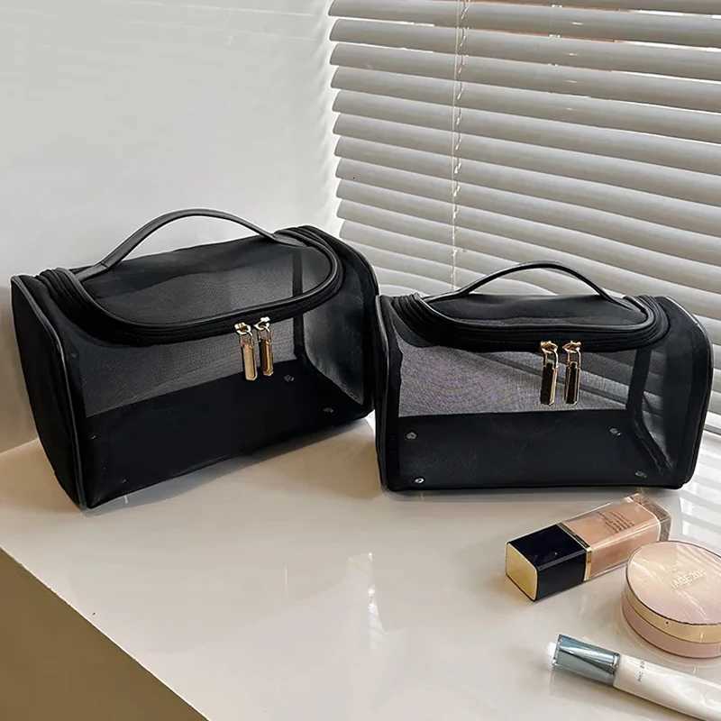 Travel Clear Cosmetic Bags Small Large Black Makeup Bag Portable Mesh Toiletry Organizer Case Large Capacity Zipper Storage Pouch Y250808