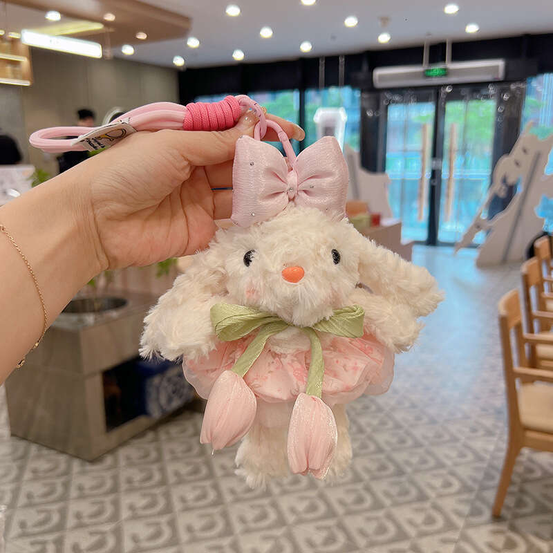 Cute Tulip Chiffon Skirt Lop-Eared Rabbit Keychain Adorable Plush Bunny Doll Internet Celebrity Bag Pendant