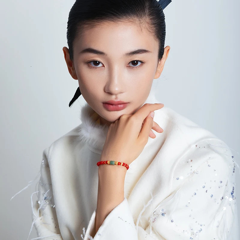 Women S925 Silver Gold Plated Natural Nanhong Bracelet Jade Barrel Beads Old Straight Cut Meditation Healing Therapy 250801