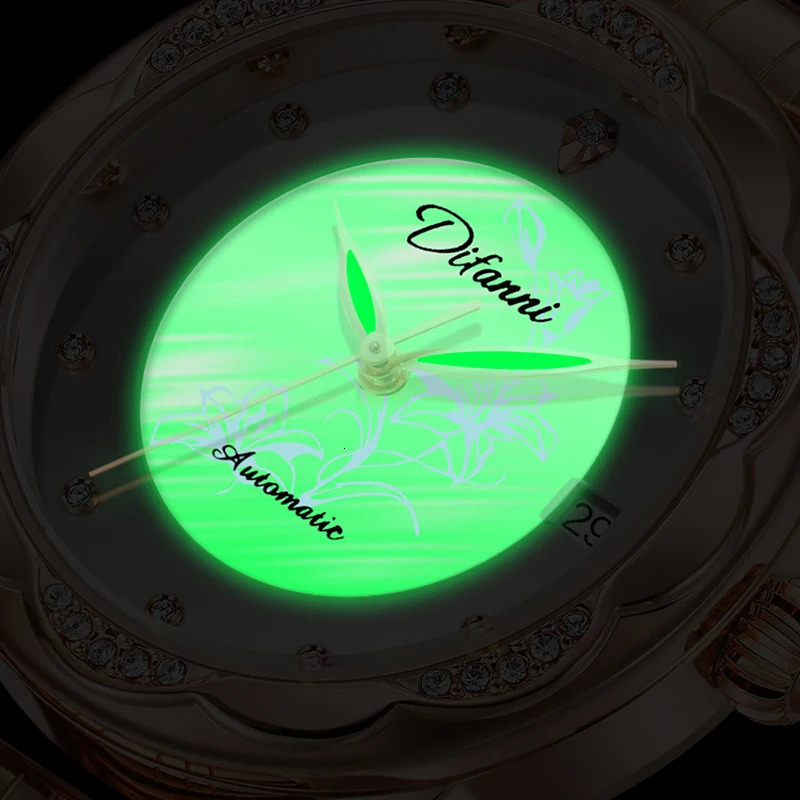 Women Mechanical Watches Automatic Crystal Diamond Wristwatch Lady Waterproof Fashion Casual Luminous Calendar Date Clock 250807