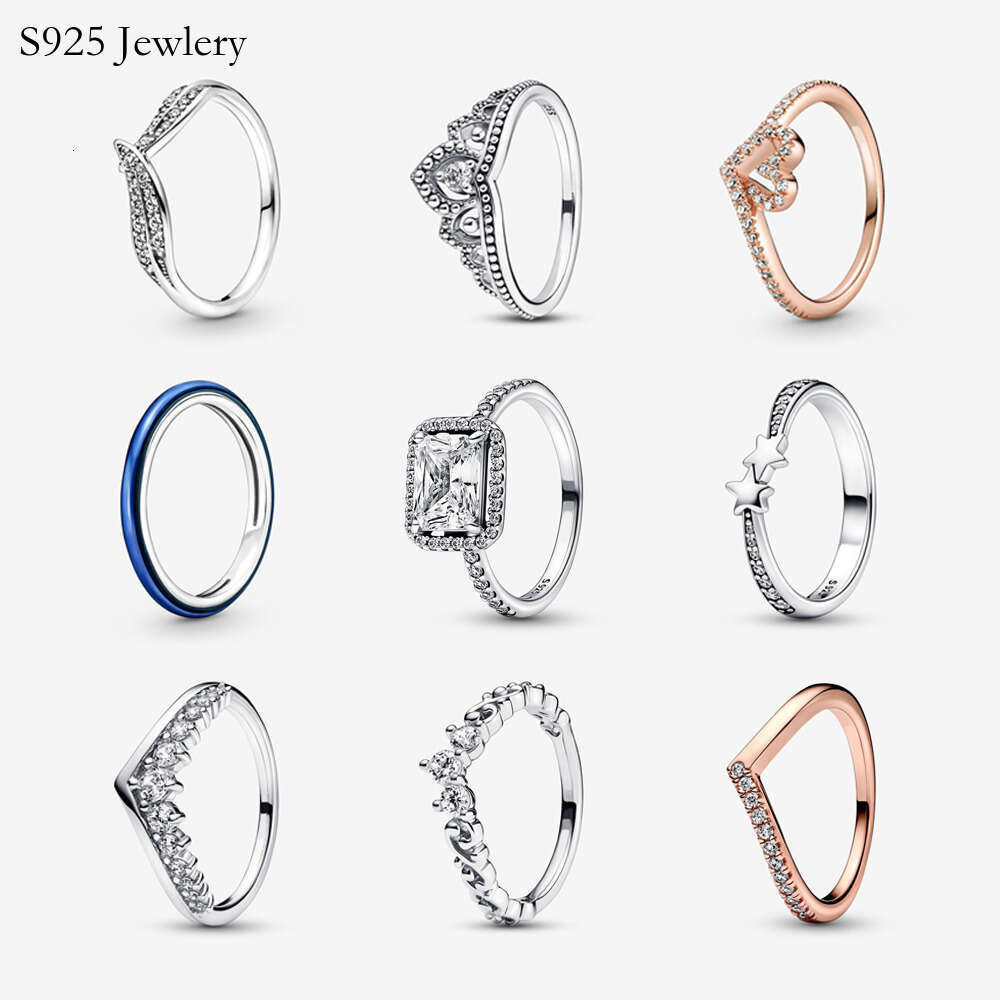 925 Sterling Silver Rings For Women S925 Snake Tiara Heart Bone Engagement Rose Gold Wedding Stacking Ring Crystals Jewelry