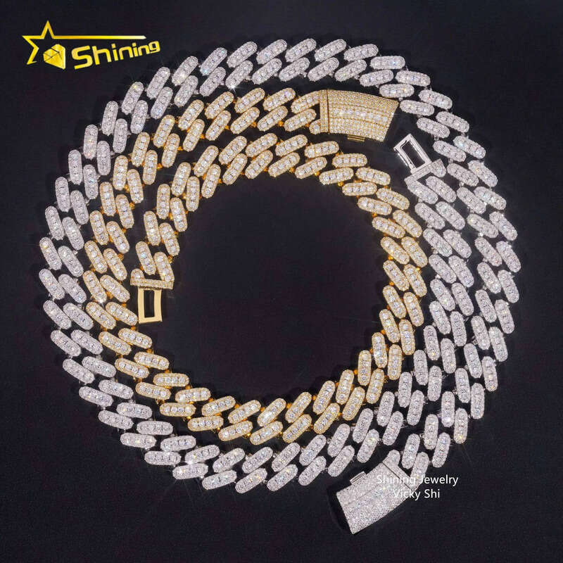 Rapper Fashion Hip Hop Jewelry Necklace Sier Gold Plated 15MM Width VVS Moissanite Cuban Link Chain