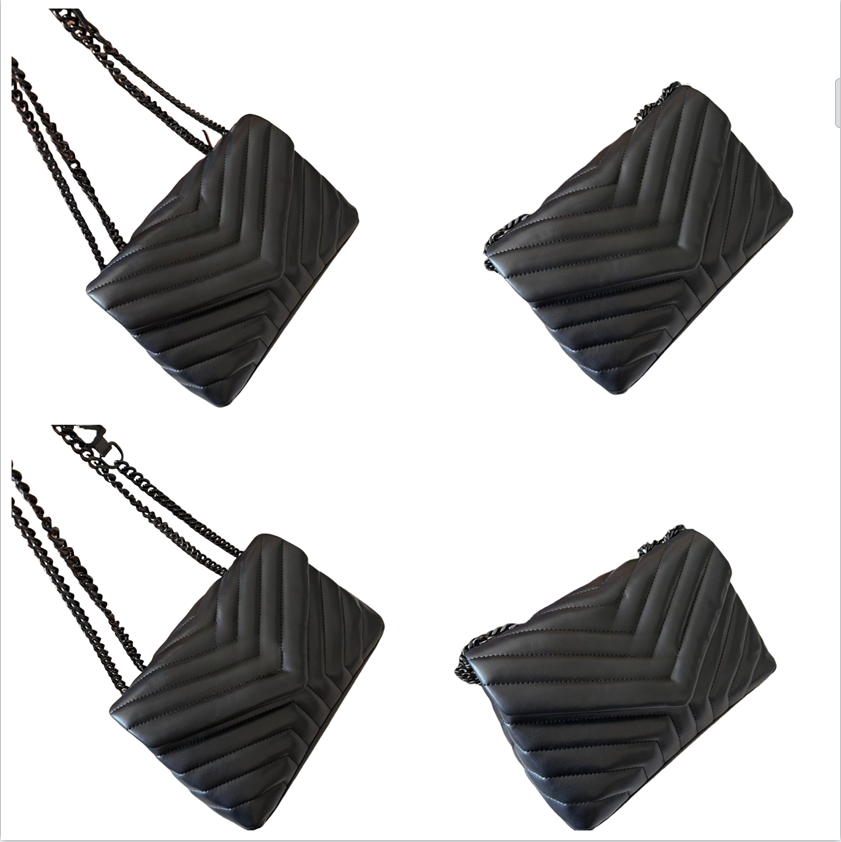 Top Quality Black Chain 24cm Fashion Shoulder Bag Luxury Purses Designer Woman Handbag Classic Chain Tote Bags Black Leather Women Totes Purse Evening Handbags