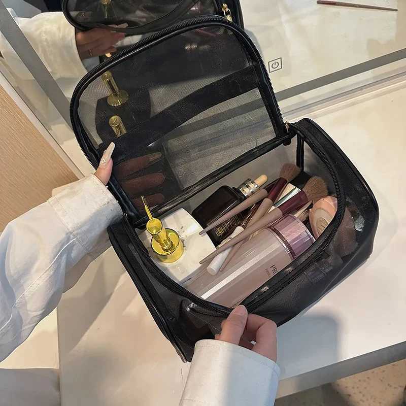 Travel Clear Cosmetic Bags Small Large Black Makeup Bag Portable Mesh Toiletry Organizer Case Large Capacity Zipper Storage Pouch Y250808