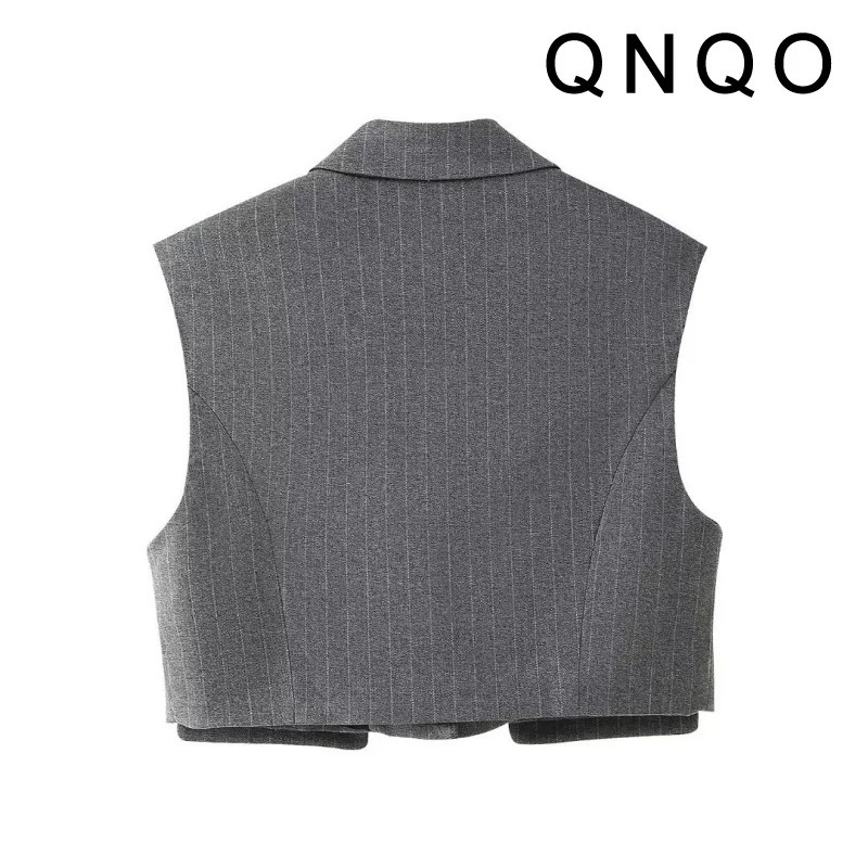 QNQO Casual Lapel Vest for Women Vintage Single Button Sleeveless Cropped Tops Temperament Elegant Sense Vestes 250804