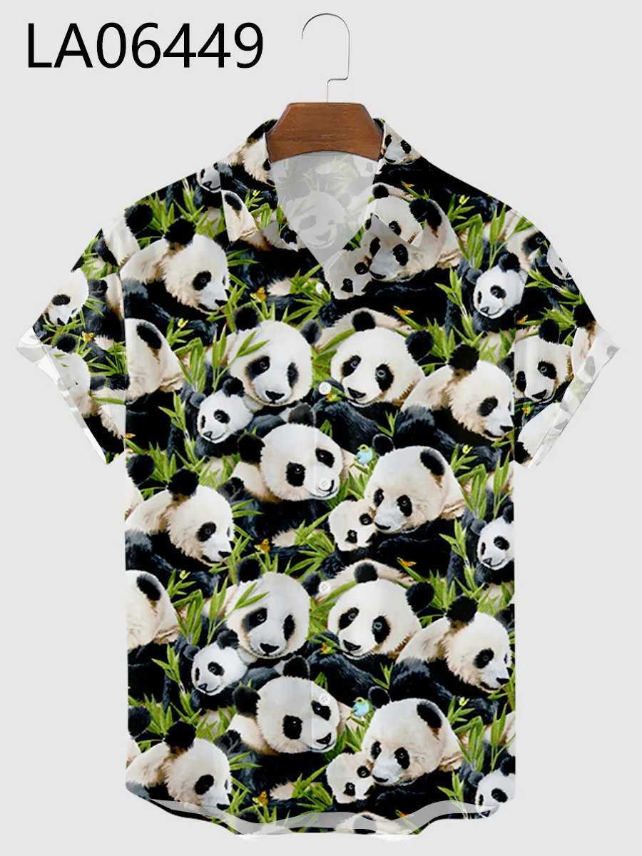 2024 Mens Shirts Creative Panda Printed Short Sleeve Shirt Men Street Summer Hawaii Beach Retro Harajuku Style W250808