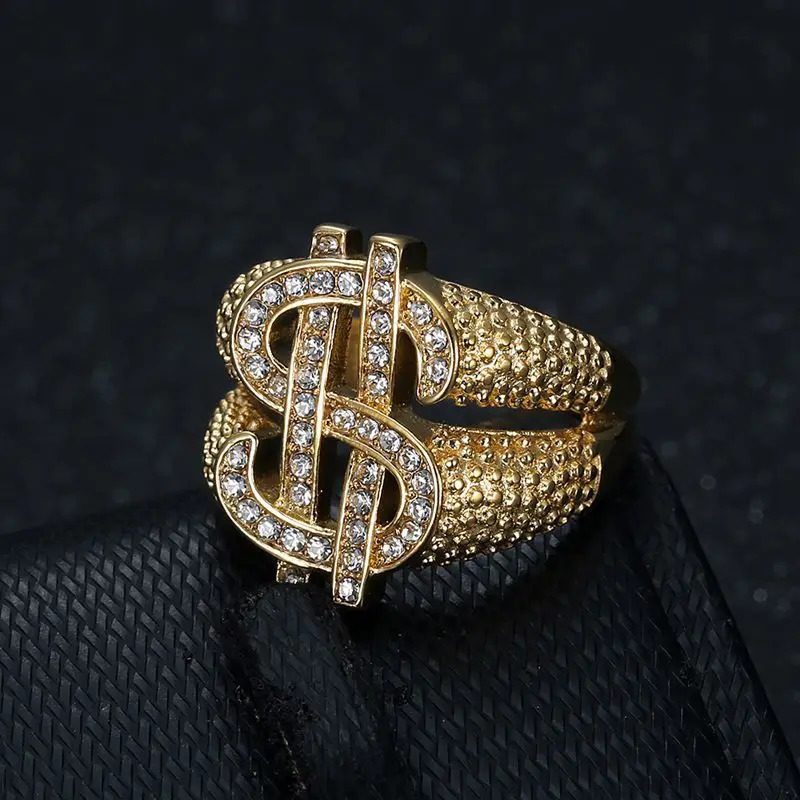 Stainless Steel Hip Hop US Dollar Money Sign Rich Bling Iced Out Punk Rings for Men Women Gift Fashion Jewelry 250717