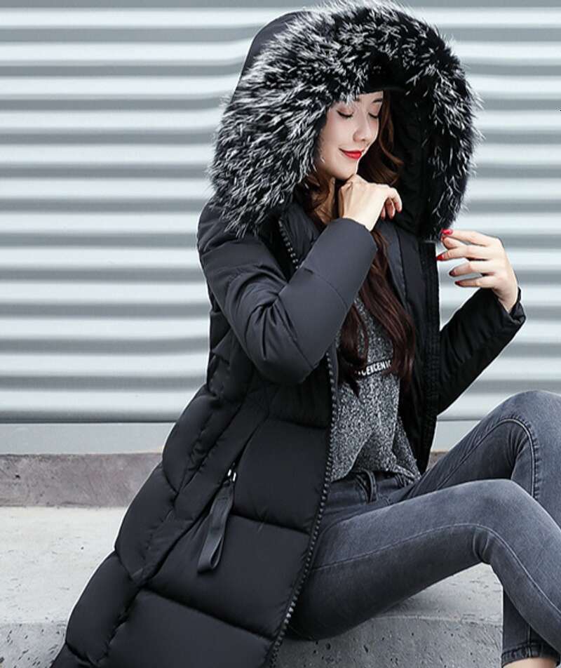 Women's Clothing 2024 Autumn Winter New Long With Hood And Large Fur Collar Down Young Women's Cotton Coat