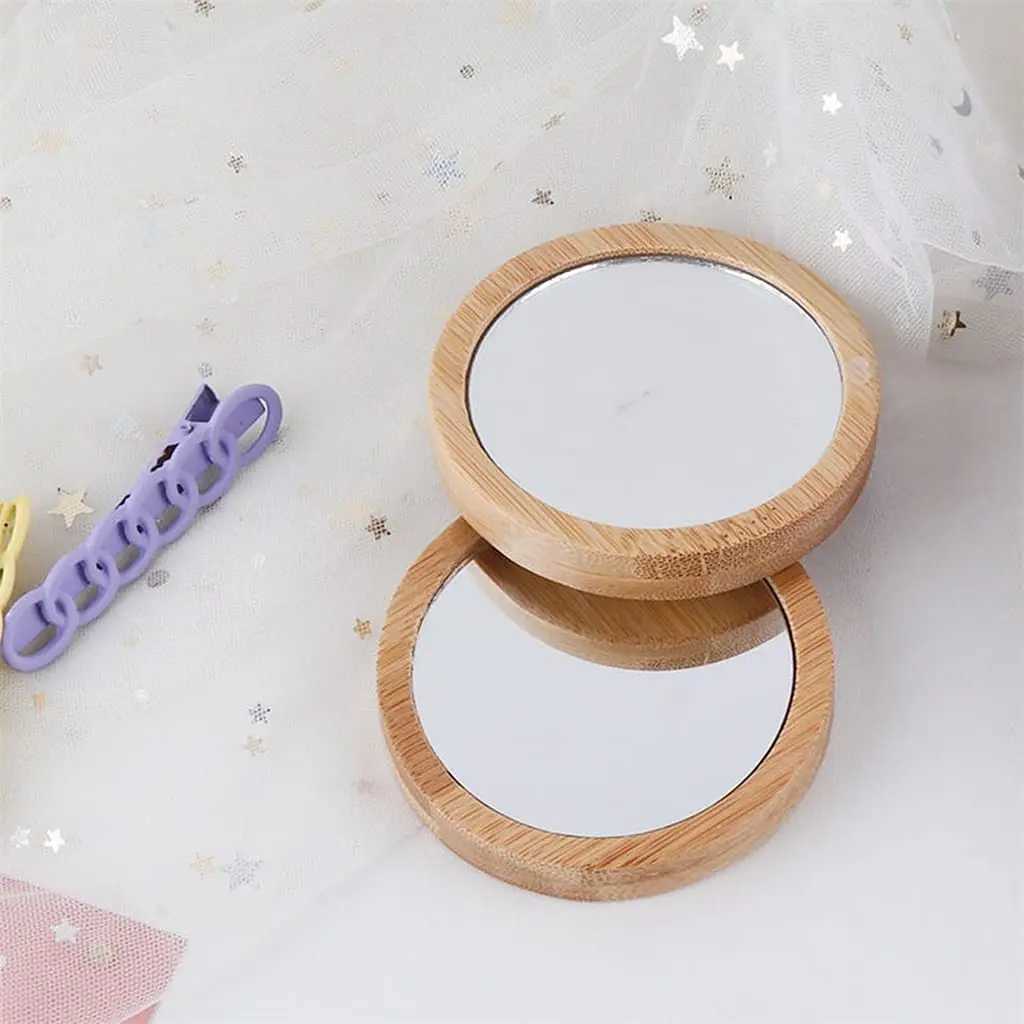 New Small Portable Bamboo Makeup Mirror Handmade Handle Round Cosmetic Mirror with Single Handle Personal Vanity Handheld Mirror Z250807