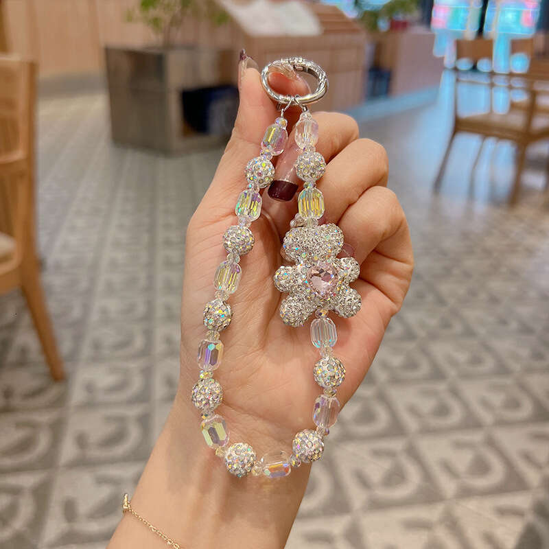 New Clay Bear Crystal Bracelet Creative Rhinestone Exquisite Bead Chain Car Keychain Bag Pendant