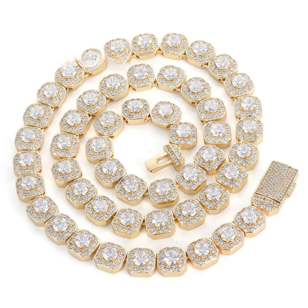 10mm Gold Plated Clustered Tennis Chain Necklace Iced Out Baguette Cubic Zircon Choker Necklaces