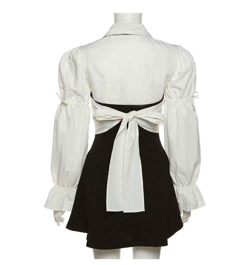 College Style Preppy American Spicy Girls JK Uniform Dress Suit Black Summer Slim Set White Shirt Bishop Sleeve 250729