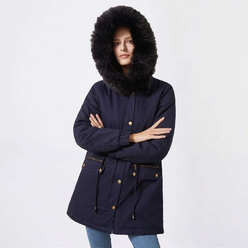 Women's Wear To Overcome Fleece-Padded With Fur Collar Hooded Warm Coat Loose Padded Jacket