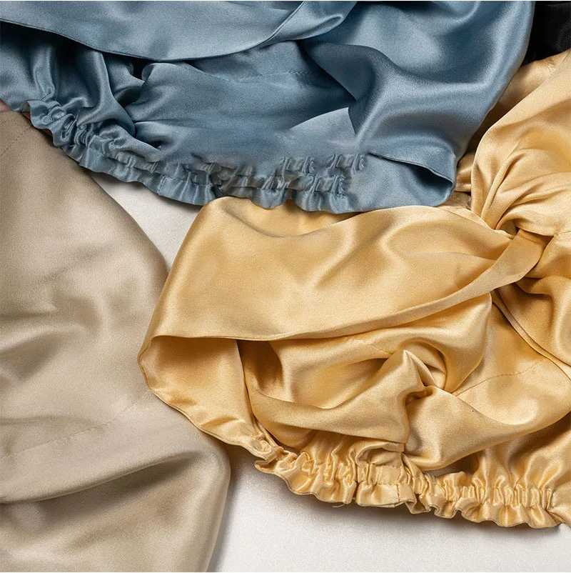 Double Layer Real Silk Sleeping Caps Adjustable Knotted Women Night Bonnet Satin Hair Wrap Elastic Head Cover for Long Hair Z250808