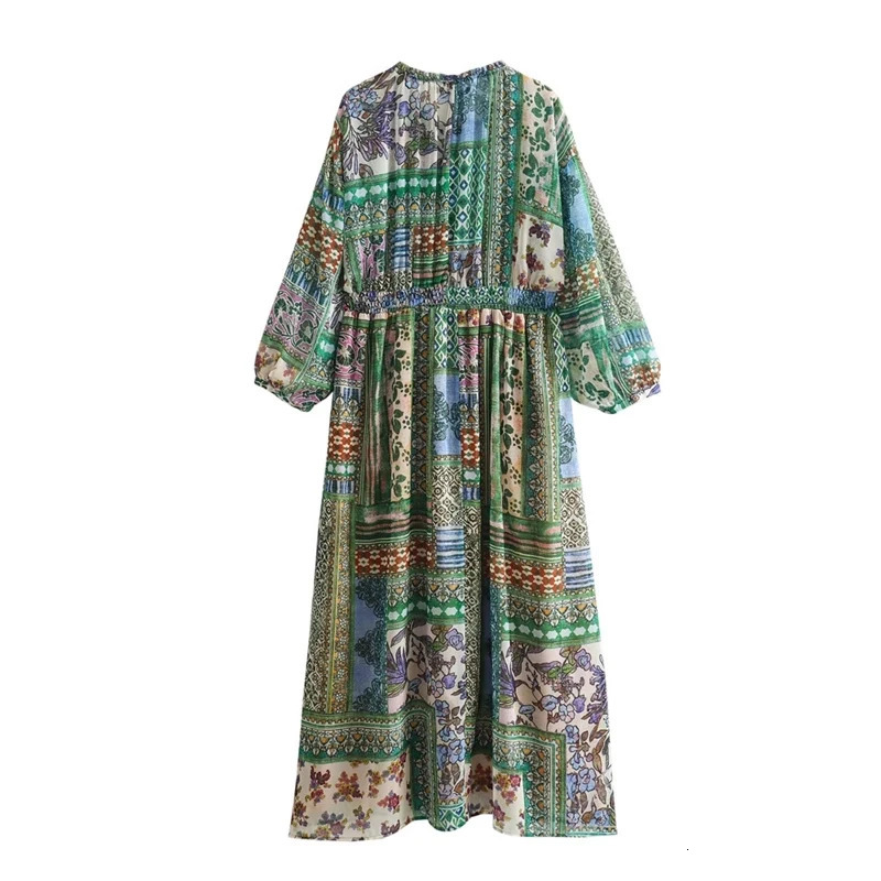 Spring Autumn Long Sleeved Printed Dresses For Women Vintage Patchwork Casual Long Skirts Female Loose Commuting Frocks 250728