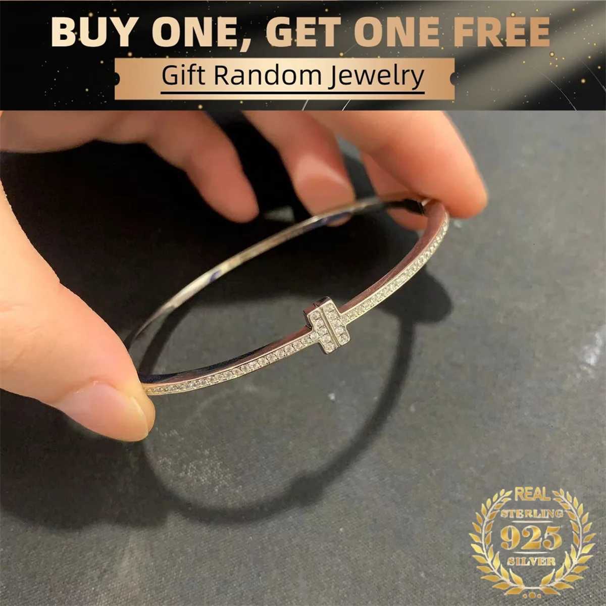 925 Silver Fashion Gemstone Bangle Rhinestone Full Metal Bracelet For Women Birthday Party Christmas Gift Jewelry y250808