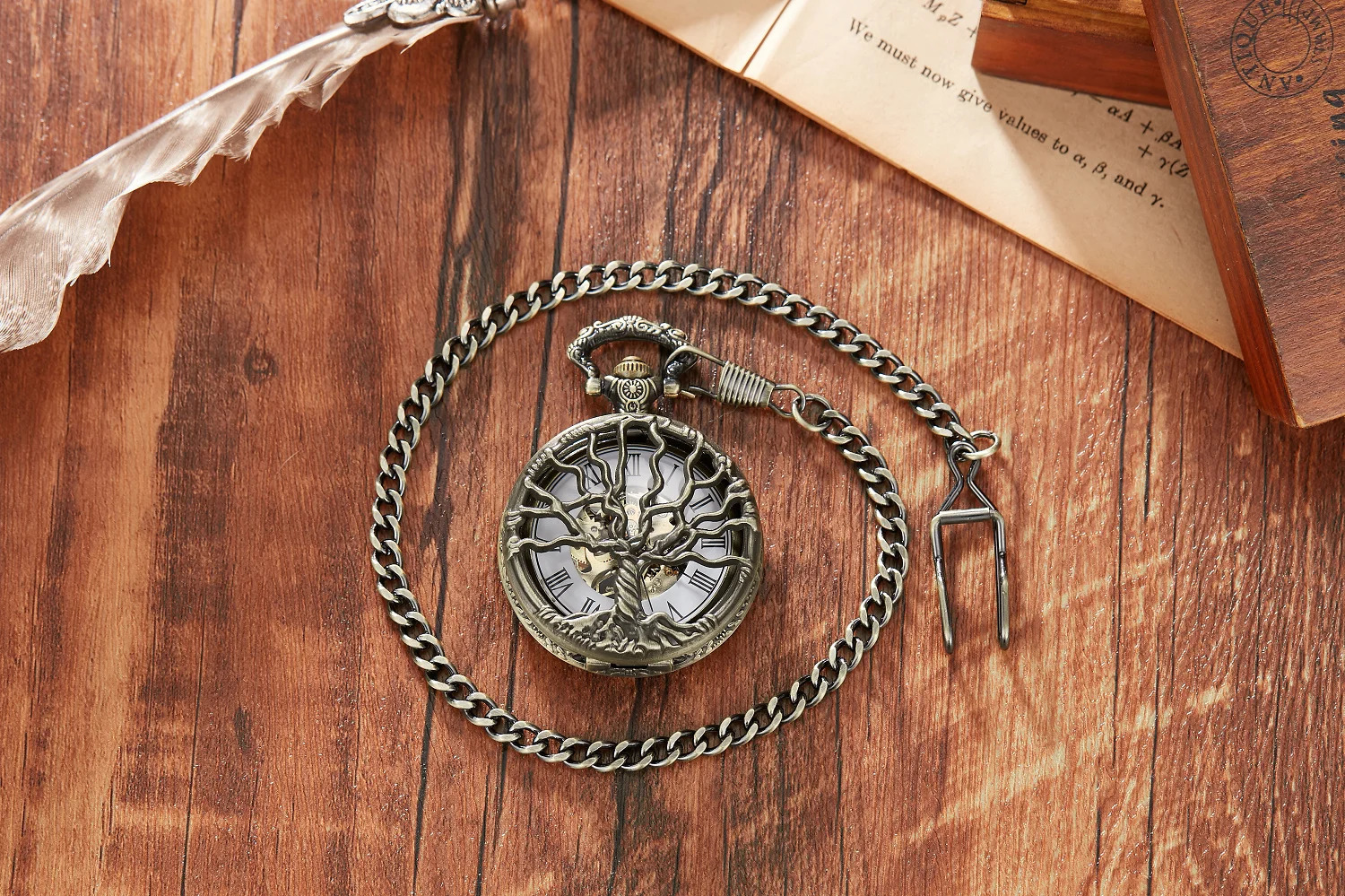 Personalised Fashion Brass Stainless Steel Tree Of Life mechanical Pocket Watch Necklace Men Women Jewelry Pendant Chain 250807