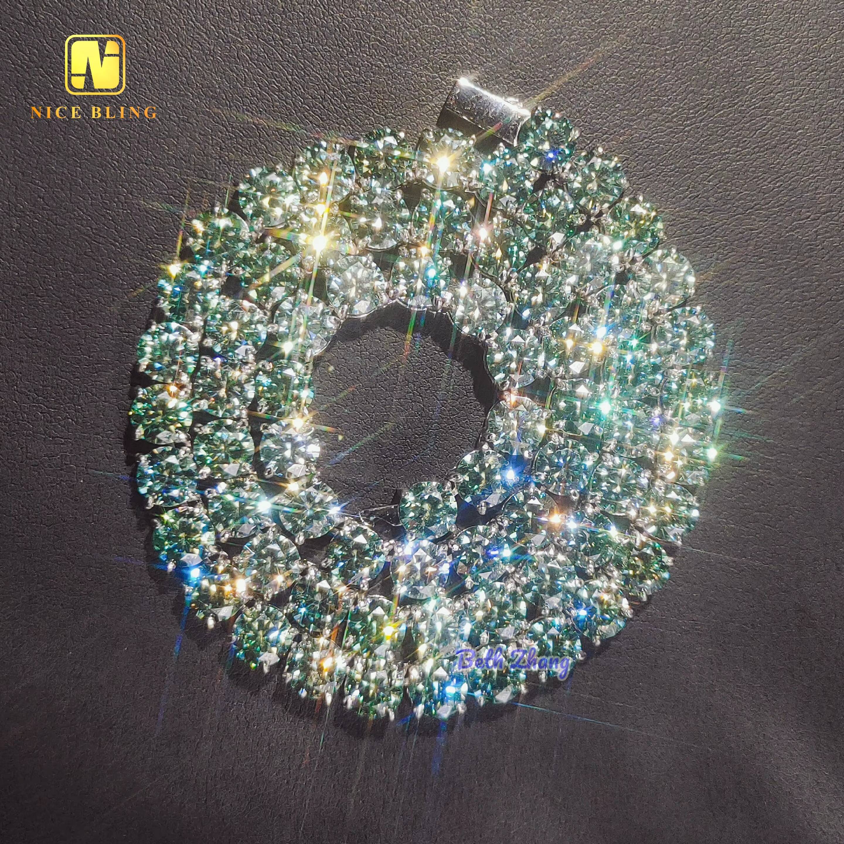 Trendy Hip Hop Tennis Chain 925 Silver Jewelry Fashion 5mm Blue Green Moissanite Tennis Necklace Bracelets for Men and Women