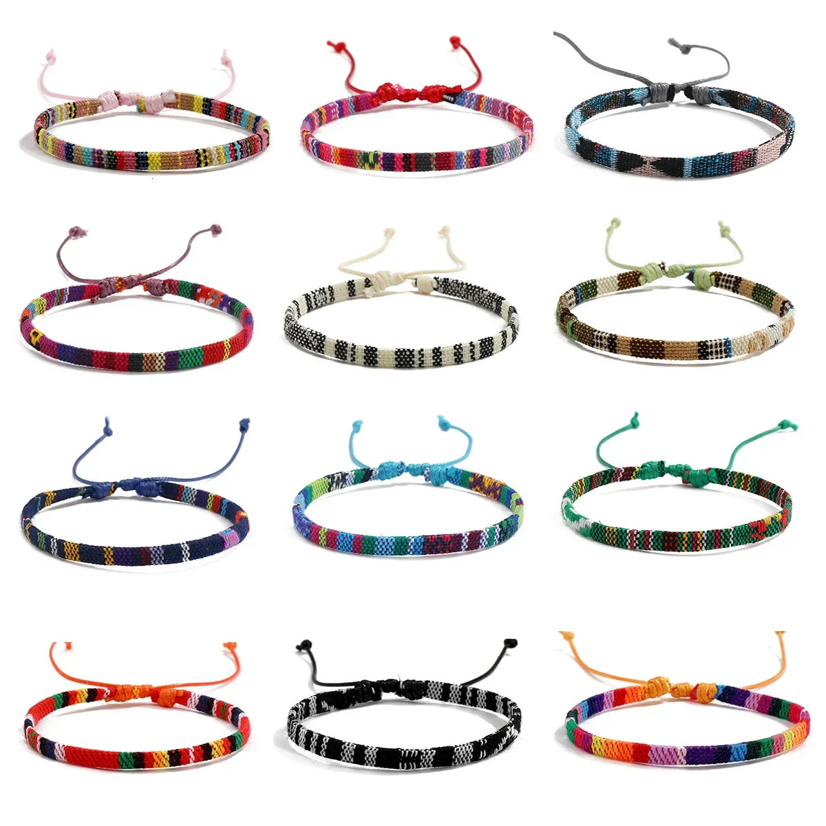 12Pcs Nepal Ethnic Colorful Bracelet Set For Women Bohemia Fabric Braided Rope Wristbands Men Bangle Fashion Summer Jewelry 250808