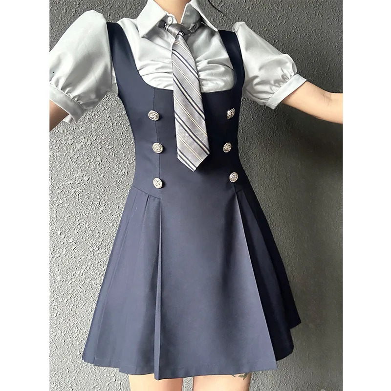 2025 korea japan jk uniform college style sweet fashion women shortlong sleeve blouse dress set twopiece 250729