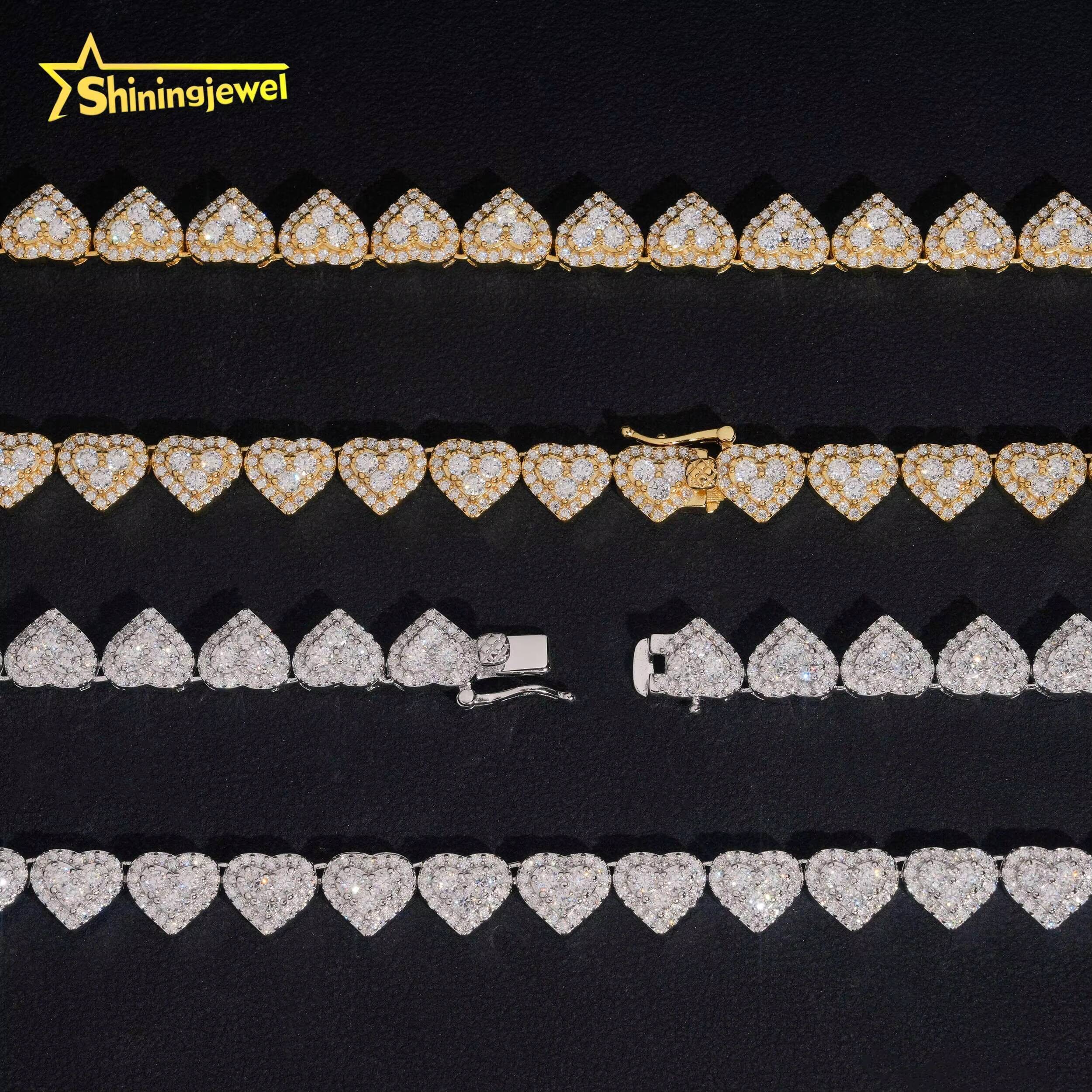Hot Selling Heart Cuban Link Chain 925 Sterling Silver Moissanite Hip Hop Jewelry Custom Chains Men Iced Out Diamond Necklace