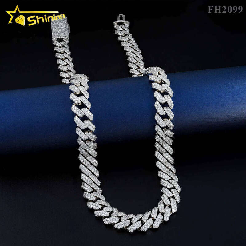 Iced Out Necklace Sterling Sier 15MM Wide GRA Certificate Moissanite Hip Hop Jewelry Miami Cuban Link Chain