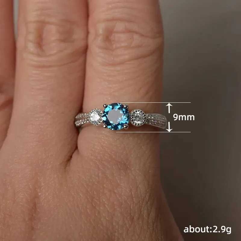 925 Sterling Silver Luxury Elegant Women Rings with Round Blue Cubic Zirconia Exquisite Wedding Anniversary Party Female Jewelry Y250808