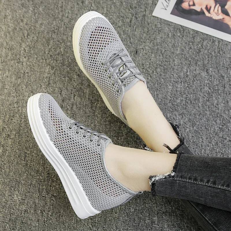 Spring and Autumn New Round Toe Thick Sole Breathable Sports for Women Fashion Lace Up Shallow Mouth Casual Walking Shoes ddmysaturn