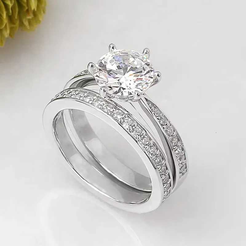 925 Sterling Silver Bright 6 Claws Cubic Zirconia Rings Set for Women Elegant Gorgeous 2Pcs/Set Wedding Band Jewelry Trendy Y250808