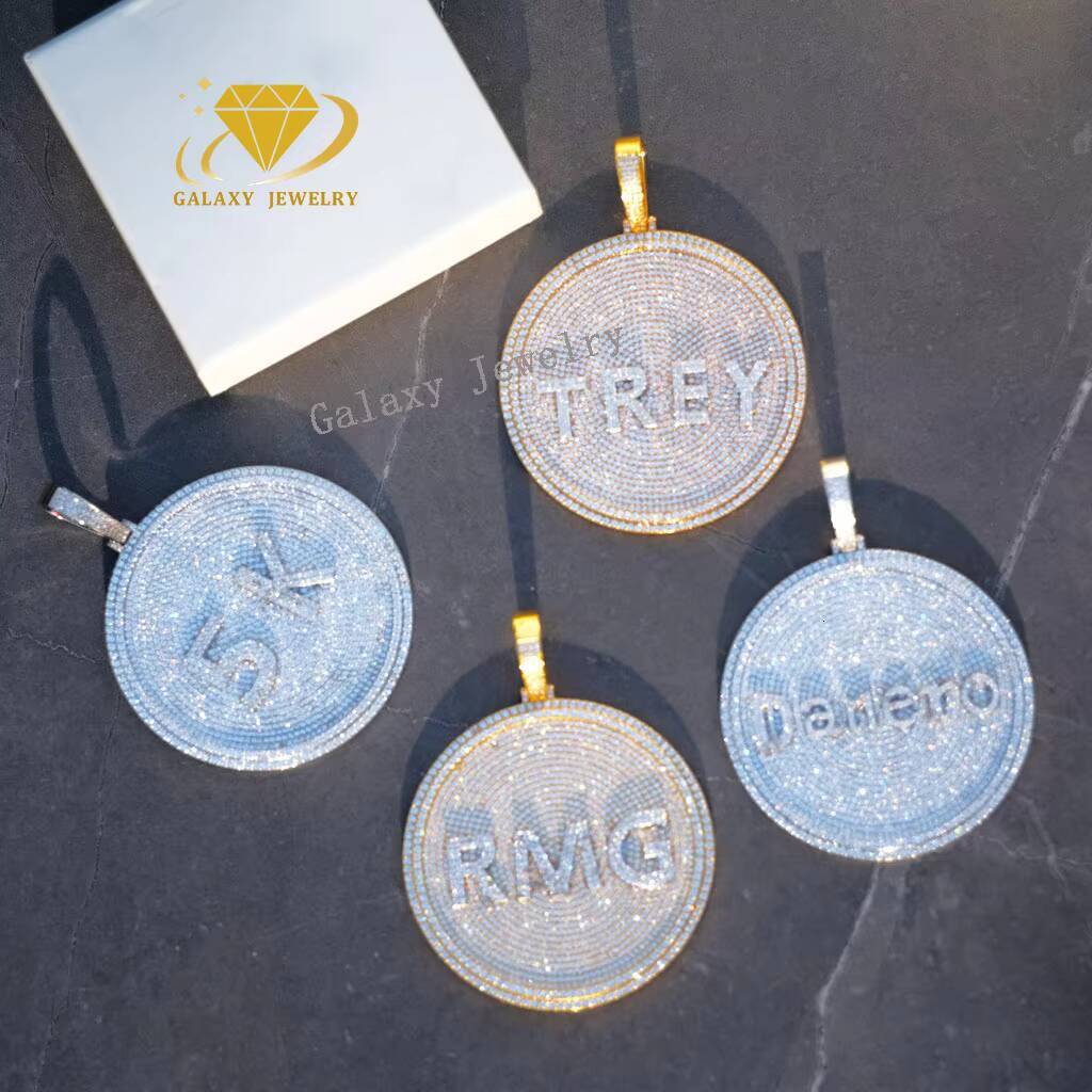 Custom Circle Shaped Disk Pendant Vvs Moissanite Diamond Lnitial Silver 925 Mens Pendant Hiphop Jewelry