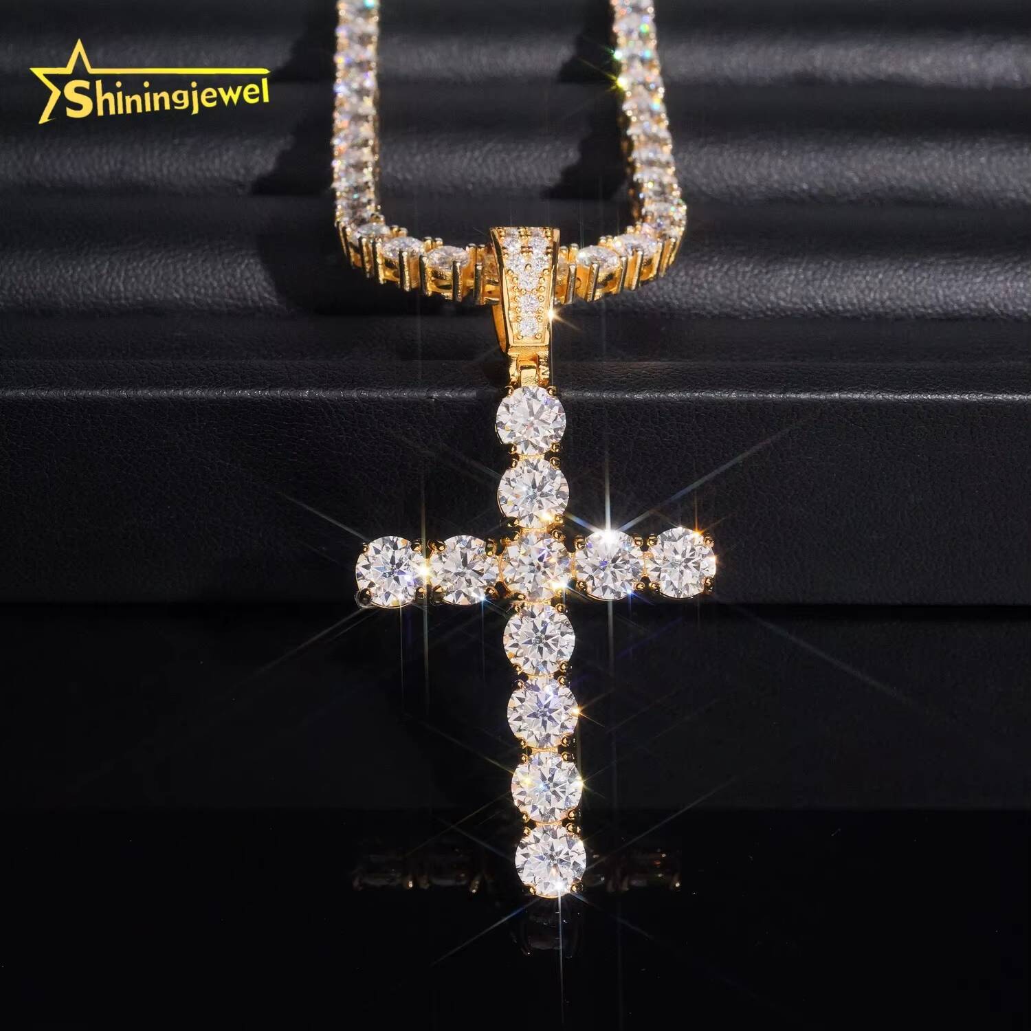Ready to Ship 6mm Solitaire Tennis Pendants 925 Silver Cross Hip Hop VVS Moissanite Pendant